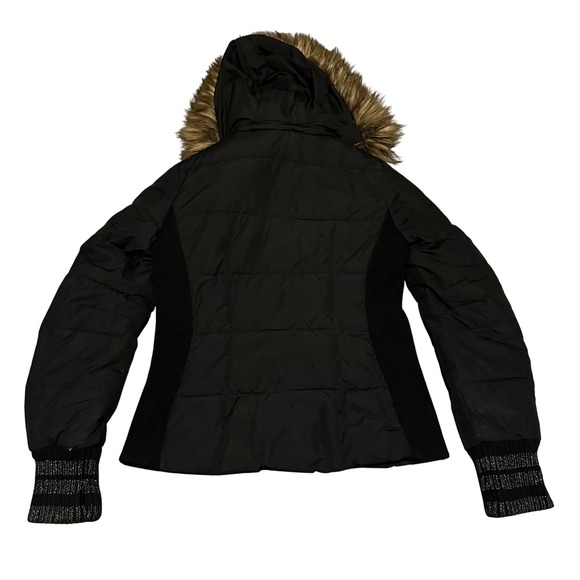 Vintage Esprit Black Puffer Jacket Faux Fur Hood Quilted Women's Size Medium - Picture 2 of 11
